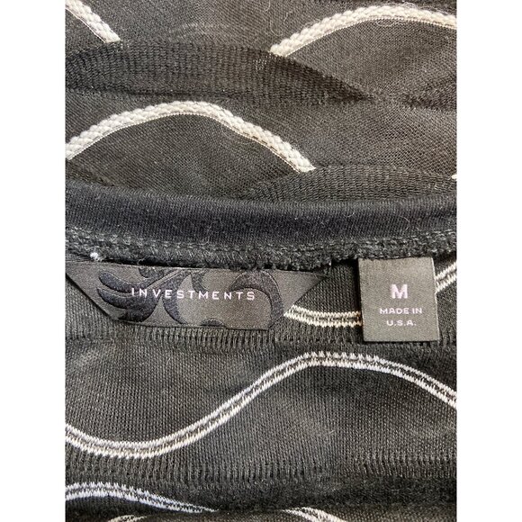 Investments Black Sheer Wavy Stripe Blouse M Mesh Artsy Retro Chic USA - Picture 3 of 7